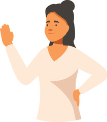 Fototapeta premium Businesswoman is standing with her hand on her hip and raising her other hand to make a point
