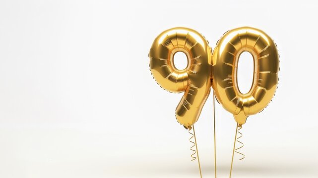 Happy birthday font template - Gold 3d foil number 90 celebration balloon numbers, isolated on white background