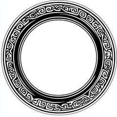 A black and white circle with a floral design