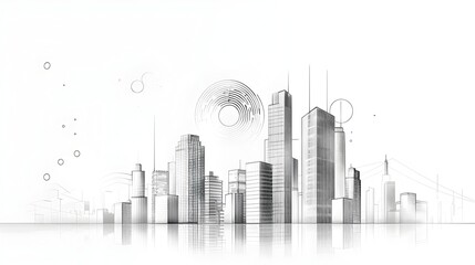 Obraz premium Abstract Minimalist Cityscape with Sleek Geometric Skyscrapers on White Background