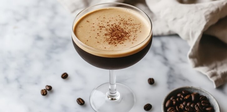 Espresso Martini Cocktail with Coffee Beans.