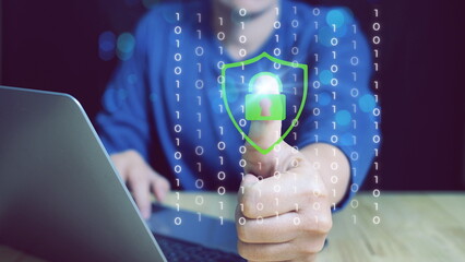 Online internet authorized access against cyber attack privacy business data.Cyber security.Digital padlock icon,Cyber security technology network and data protection technology on virtual dashboard.