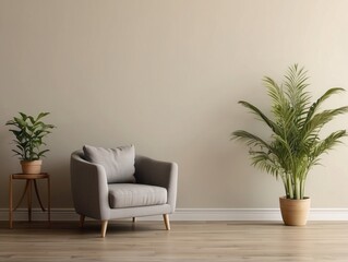Minimalist Living Room with Armchair, Plant, and Side Table