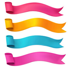 colorful ribbons in pink, yellow, and blue, each with a curled end, illustration perfect for decorative and design purposes