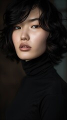 Captivating Portrait of an Elegant Asian Woman Exuding Sophistication and Intrigue