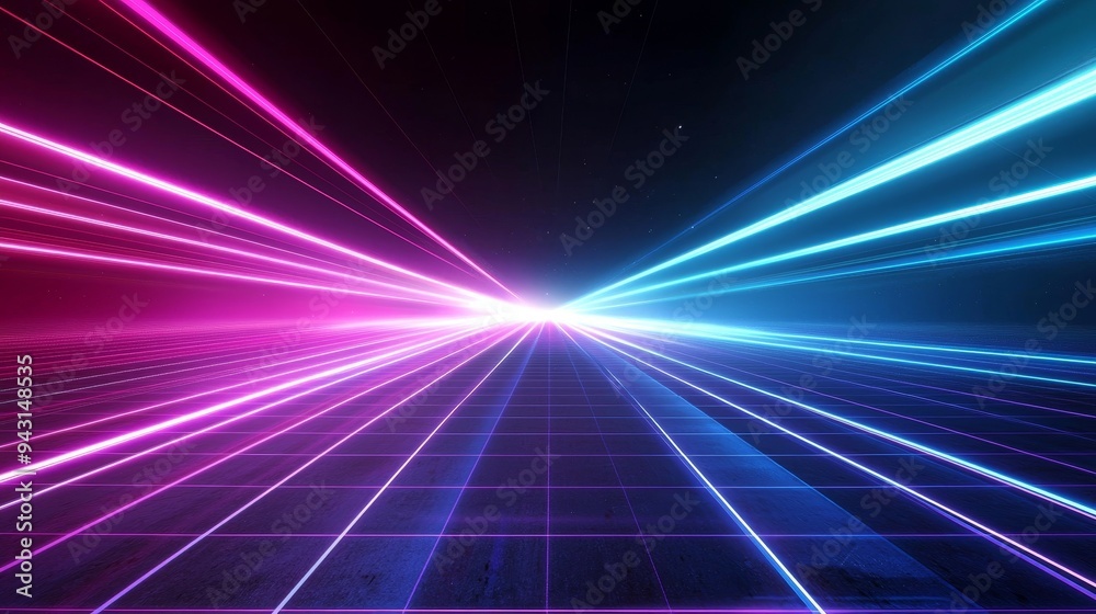 Aufkleber This is a 3D rendering of a metallic flooring with a blue neon light reflection strip with fast technology futuristic backgrounds.