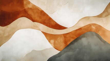 Organic abstract shapes in earthy tones, resembling a natural landscape, soft and soothing