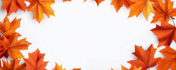 Maple leaves framing illustration, white background, clip art style, flat design illustration