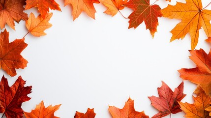 Maple leaves frame, clean white background, clip art inspired, flat design illustration