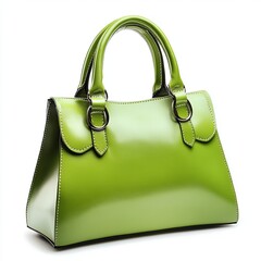 Green female handbag isolated on white.