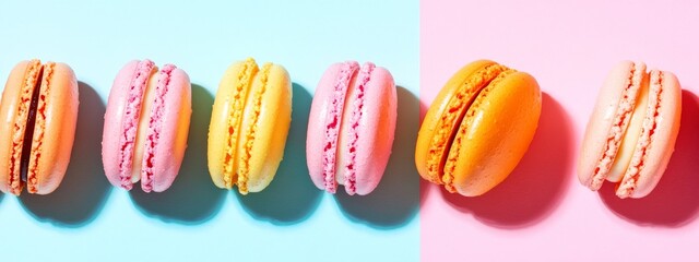 Obraz premium Colorful Macarons on a Pastel Background.