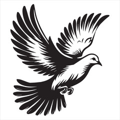 Fototapeta premium Mourning Dove Silhouette - Zenaida macroura Clipart - Mourning Dove flying Illustration in black and white