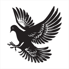 Obraz premium Mourning Dove Silhouette - Zenaida macroura Clipart - Mourning Dove landing Illustration in black and white