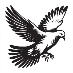 Obraz premium Mourning Dove Silhouette - Zenaida macroura Clipart - Mourning Dove mid-swoop Illustration in black and white