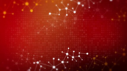 Smooth movement of a geometric shape animated in space in the form of a molecular lattice. Red loop background. Copy space.