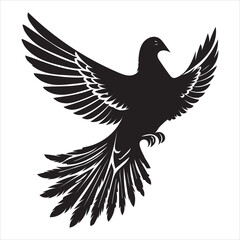 Obraz premium Mourning Dove Silhouette - Zenaida macroura Clipart - Mourning Dove perched tail feathers fanned out Illustration in black and white