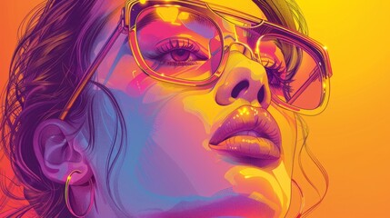 Fototapeta premium a drawing of a woman with glasses, pop art style, flat shading