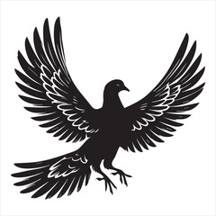 Obraz premium Mourning Dove Silhouette - Zenaida macroura Clipart - Mourning Dove stretching wings out Illustration in black and white