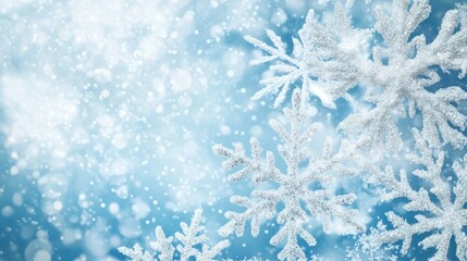 A serene, wintery background with detailed snowflakes and space for holiday text. The design is perfect for a classic, elegant Christmas wallpaper.