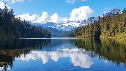 A beautiful lake surrounded by trees and mountains