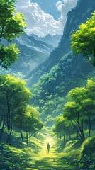 Geometric abstract green forest illustration poster background