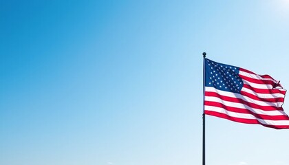 Fototapeta premium Patriotic banner with the flag subtly integrated into a bright blue sky background, ideal for event promotions.
