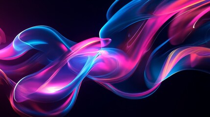 The image features an abstract, fluid, and organic shape with vibrant neon colors, primarily pink, blue, and purple, swirling together. 