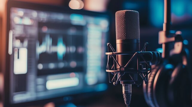 Studio Microphone Recording Audio in a Soundproof Room.