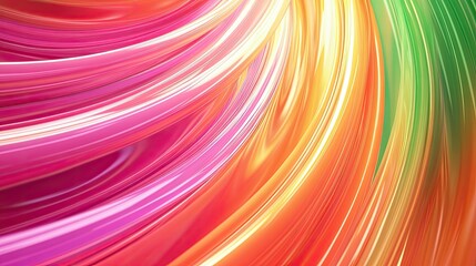 Fototapeta premium Abstract background with colorful swoosh lines in orange, pink, and green. The dynamic 3D render creates a striking visual effect with a modern twist.