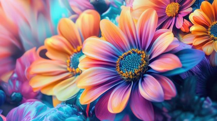 Obraz premium Bright and colorful floral blooms captured in a close-up, highlighting the beauty and intricacy of nature.