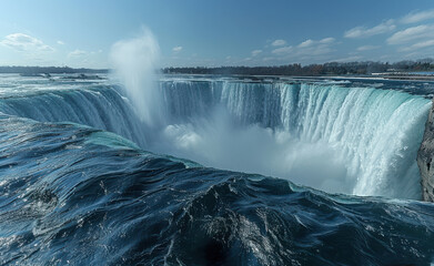 Captivating view of Horseshoe Falls with cascading water and mist under a clear sky