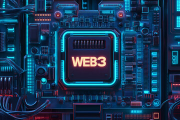 Fototapeta premium A digital illustration of a microchip labeled “Web3,” symbolizing the decentralized internet