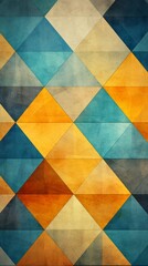 Retro Geometric Fusion: Abstract Triangle Wallpaper in Vintage Blue, Yellow, Orange, and Brown. Minimalist Digital Art Composition for Elegant Marketing Backgrounds. Versatile Design Template with Cop
