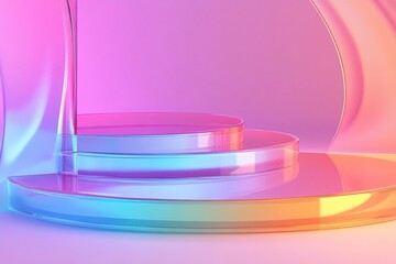 Abstract 3d colorful glass curves. Abstract scene background. Podium 3d, stage pedestal or platform generative ai