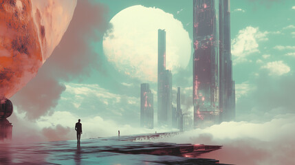 Futuristic fantasy landscape, future world, abstract designs. Progressive future. Generation AI