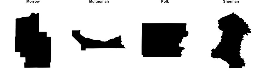 Morrow, Multnomah, Polk, Sherman outline maps