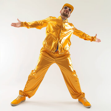 Rich rapper in gold outfit