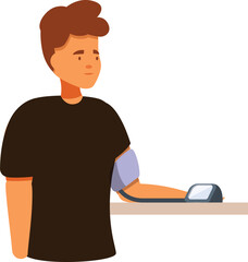 Young man is having his blood pressure measured with an electronic blood pressure monitor