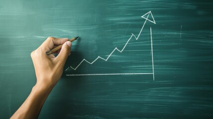 A chalk-drawn line graph with an arrow pointing upward on a green chalkboard, signaling growth and progress in an academic or business context.