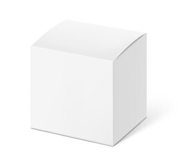 Realistic white paperboard box mockup. Vector illustration isolated on white background. Half side view. Can be use for food, cosmetic, pharmacy, sport and etc. Ready for your design. EPS10.