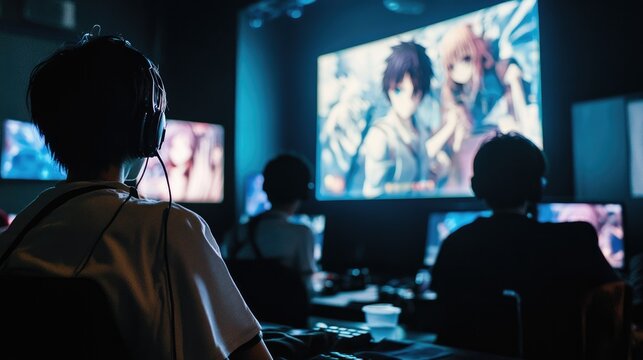 Fans watching a live anime dubbing session at a special event