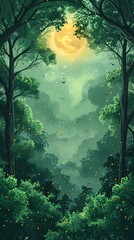 Green forest after rain illustration poster background
