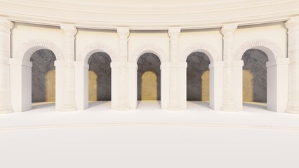 Naklejka premium Classic semicircular interior with columns 3d render