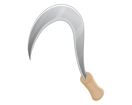 vector design of a sharp tool usually used to cut grass or weeds called a celurit or Sickle with a handle made of brown wood
