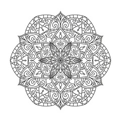 Vector abstract mandala pattern. Black and white illustration. Mandala isolated on the white background