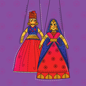 vector illustration of desi (indian) art style rajasthani puppet.
