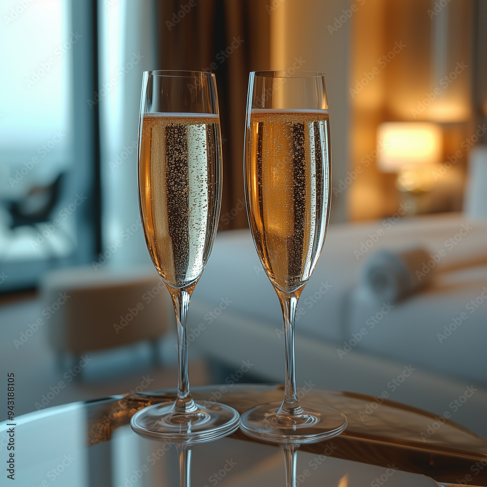 Wall mural Champagne glasses in a luxury hotel suite