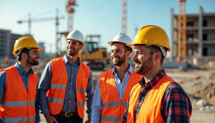 A friendly portrait of a group of engineers and workers on a construction site.