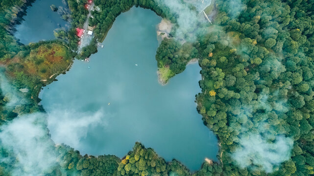 Artvin, Karagol. Aerial photo of Karagol's wonderful view, taken from behind the clouds, with a drone.