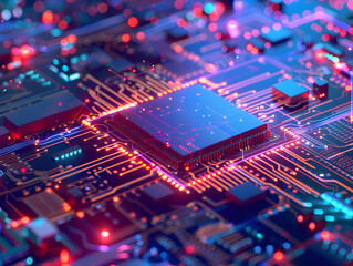 Obraz premium Macro image of a computer processor. Neural network AI generated art